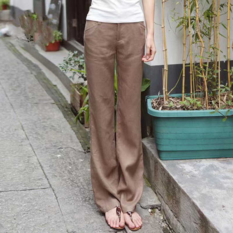 熱銷推薦 全6色 日系風素面 顯腿長 亞麻 直筒 高腰 休閒褲