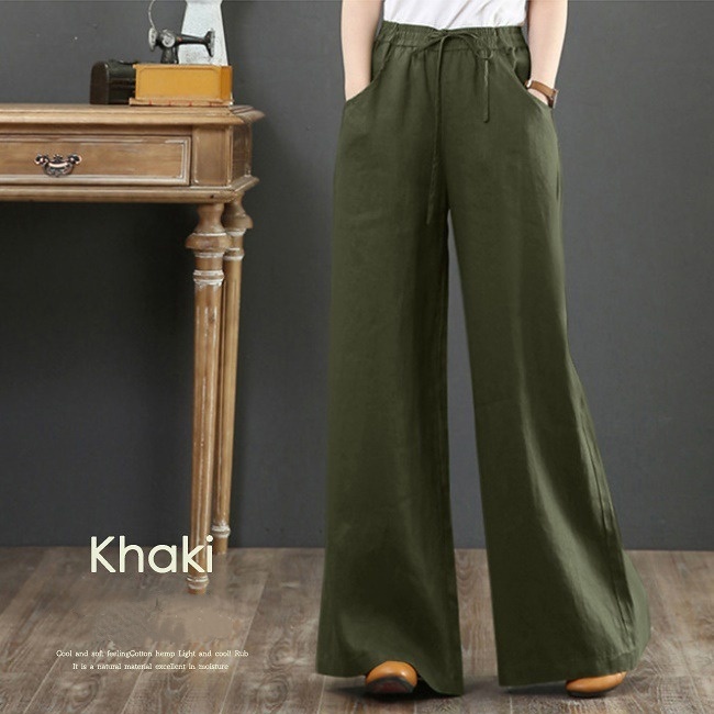 簡約好搭 純色 高腰 直筒褲 大尺寸 寬鬆 棉麻 寬褲