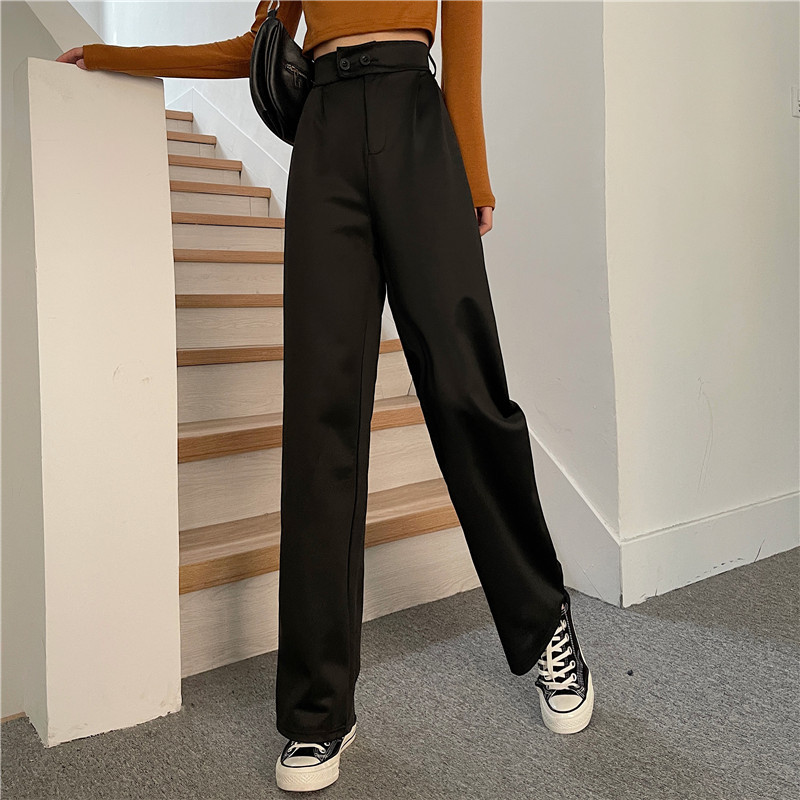 秋韓版垂感高腰復古西裝褲 休閒寬褲