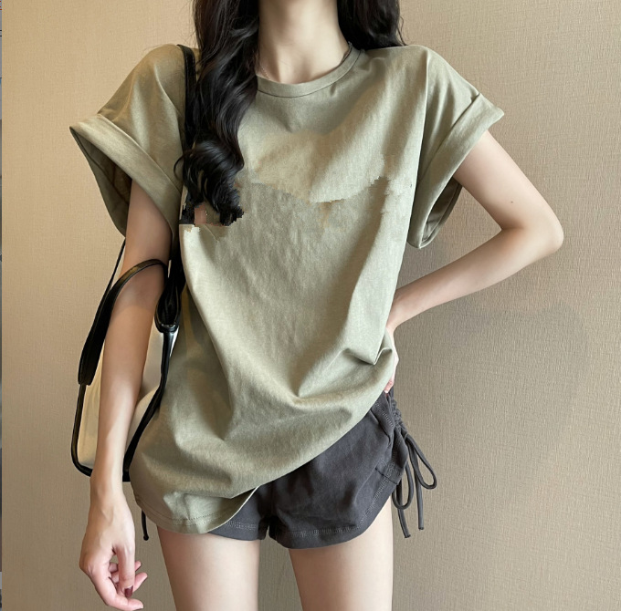 韓國東大門設計感小眾飛飛袖t恤 短袖寬鬆無袖 落肩上衣