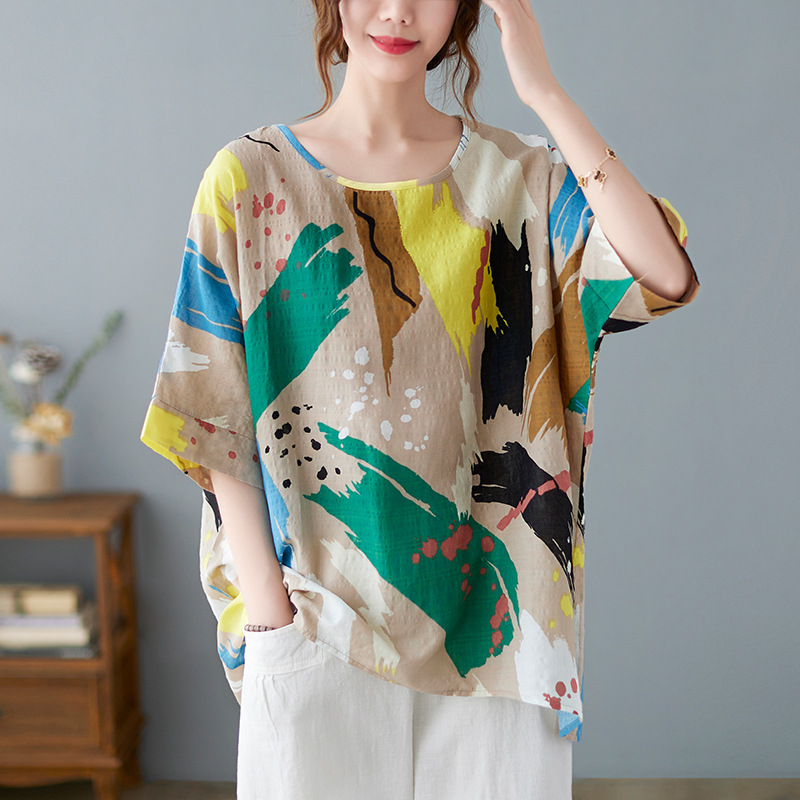 休閒·文藝優雅寬鬆蝙蝠袖上衣 寬鬆減齡t恤