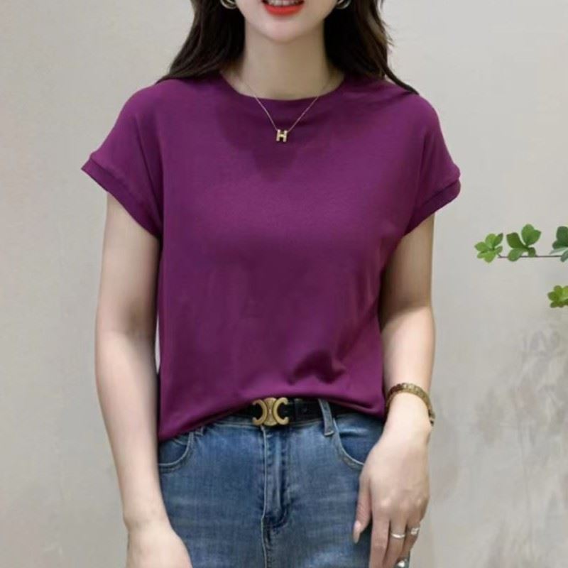 韓版夏季小飛袖柔軟上衣 氣質百搭時尚修身圓領設計感洋氣飛飛袖