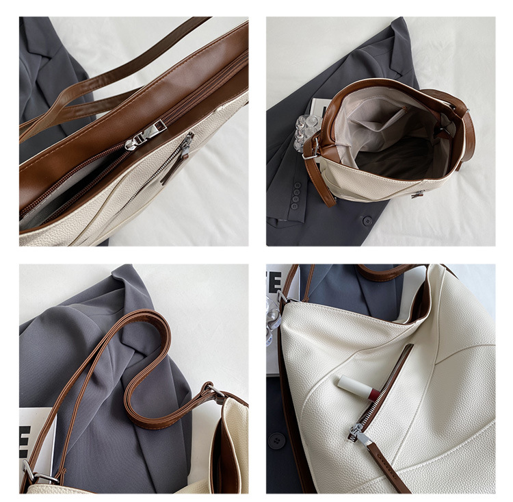 大容量拼接時尚通勤包-單肩斜挎多功能百搭大包 雙肩包