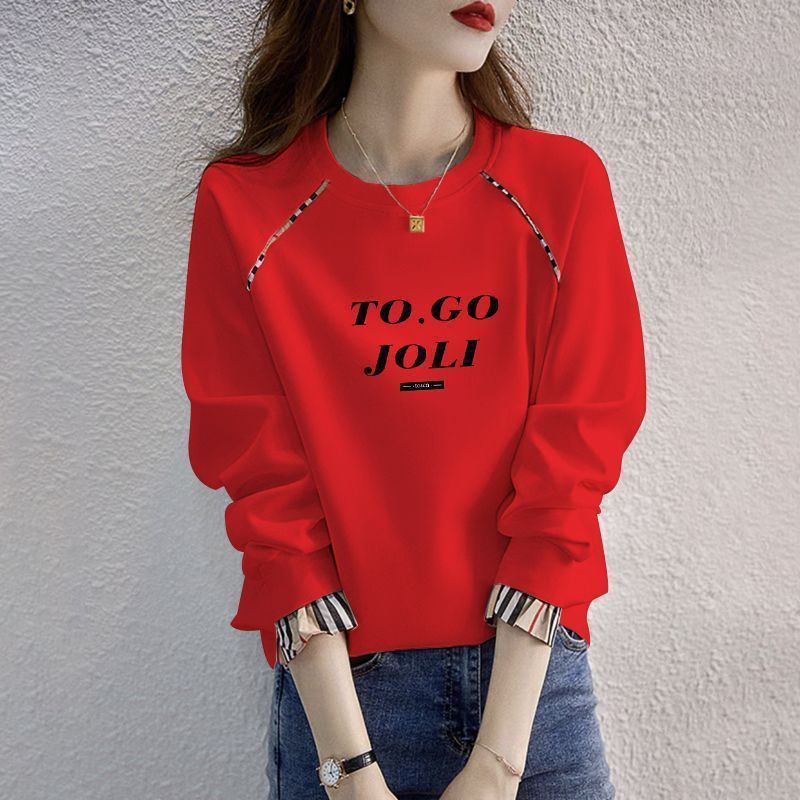 韓系春秋百搭假兩件圓領長袖上衣—舒適純棉、輕盈有型