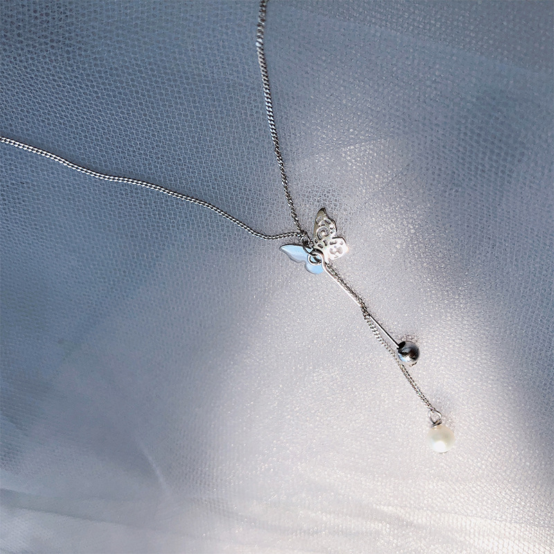 韓星同款蝶舞鎖骨鏈 流光鍍膜月光蝶鎖骨顯瘦韓系蝴蝶項鍊