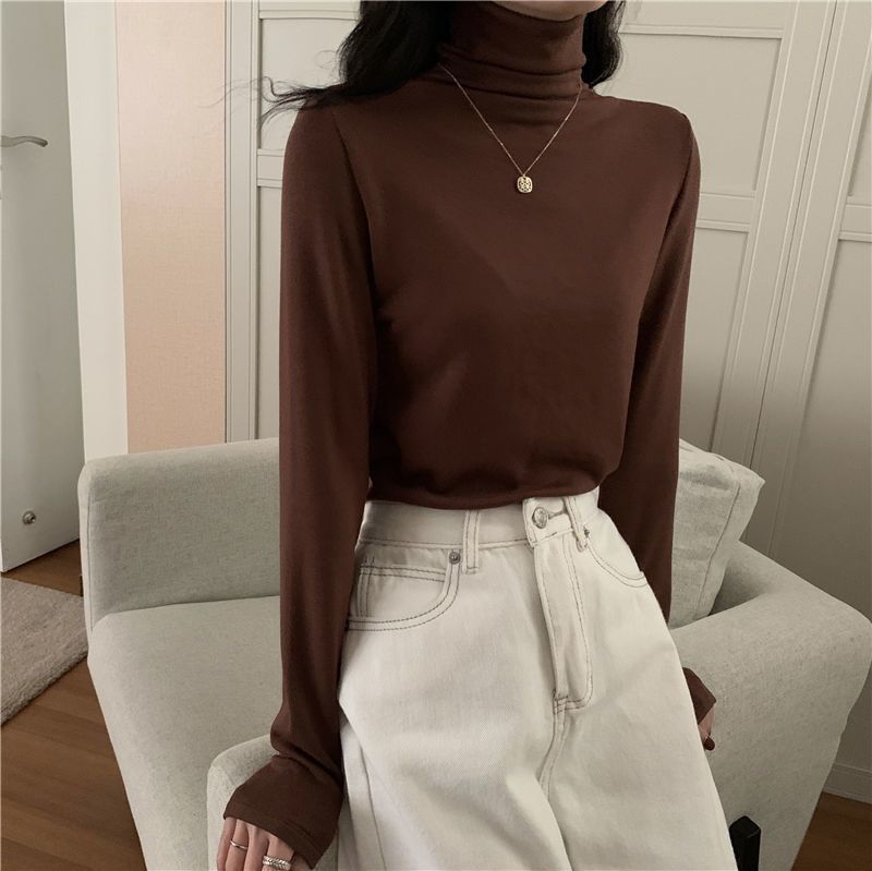 薄款高領/半高領內搭上衣  韓版修身素色長袖T恤