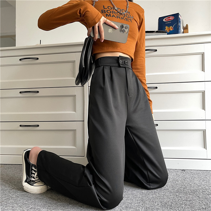 秋韓版垂感高腰復古西裝褲 休閒寬褲