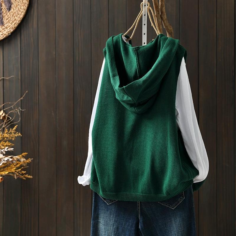文藝連帽針織背心-秋冬寬鬆休閒雙口袋無袖外穿設計