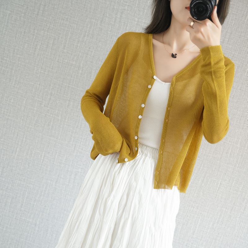 冰絲針織防曬衣 冷氣房開襟衫V領薄款罩衫