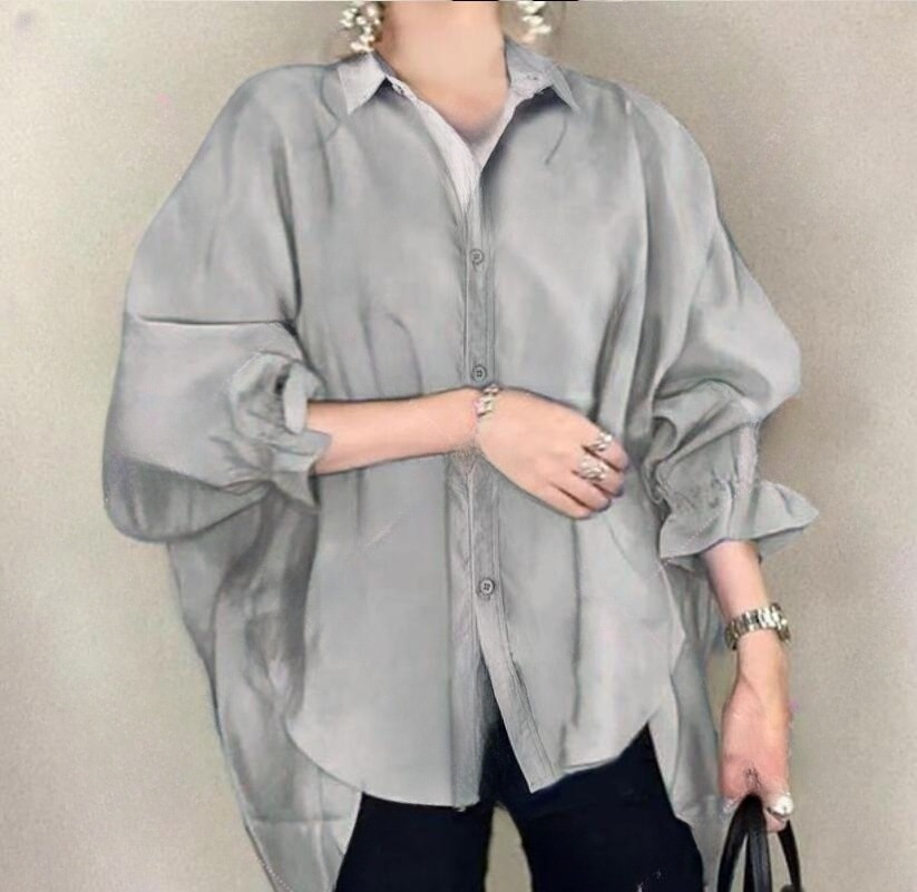 日系優雅燈籠袖休閒襯衫 外搭防曬開襟衫 時尚翻領上衣