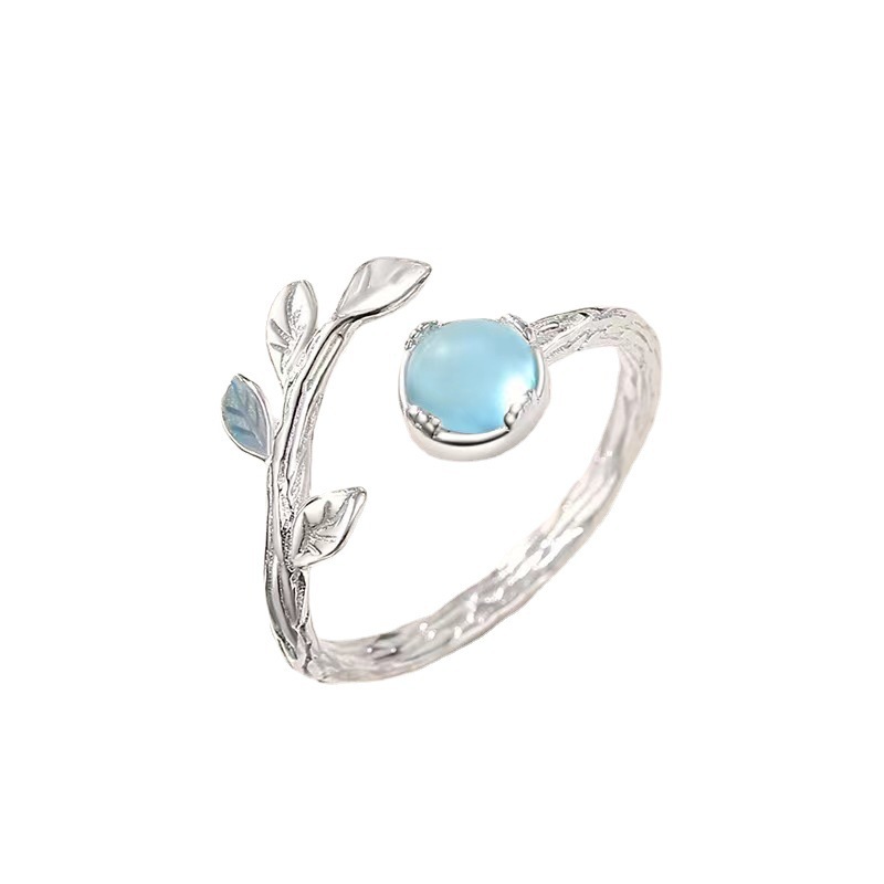 夏海藍葉系列飾品 設計師款項鍊霧霾琉璃樹葉套裝 霧霾藍手鍊 戒指 簡約韓版韓式ins學院風