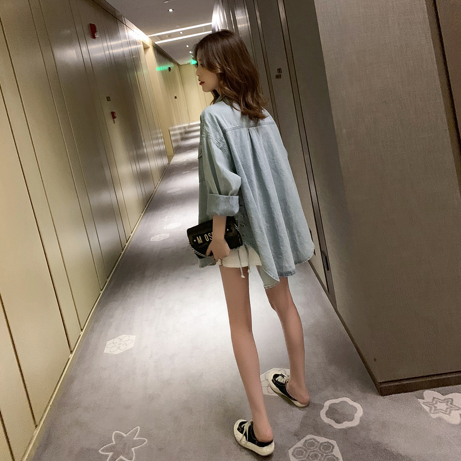 韓系 ‧ 牛仔襯衫外套 寬鬆牛仔襯衫 中長款百搭外套減齡上衣