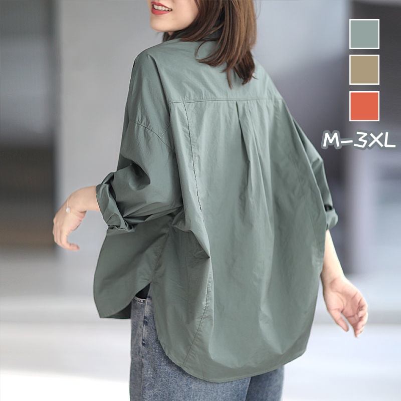 韓版素面襯衫寬鬆慵懶風立體剪裁休閒上衣