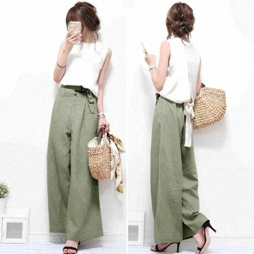 休閒時尚套裝 圓領 無袖 短袖 綁帶 寬褲 兩件套