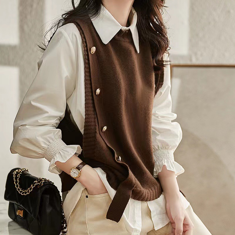 【單品可選】襯衫馬甲兩件套-春秋時尚減齡針織上衣套裝