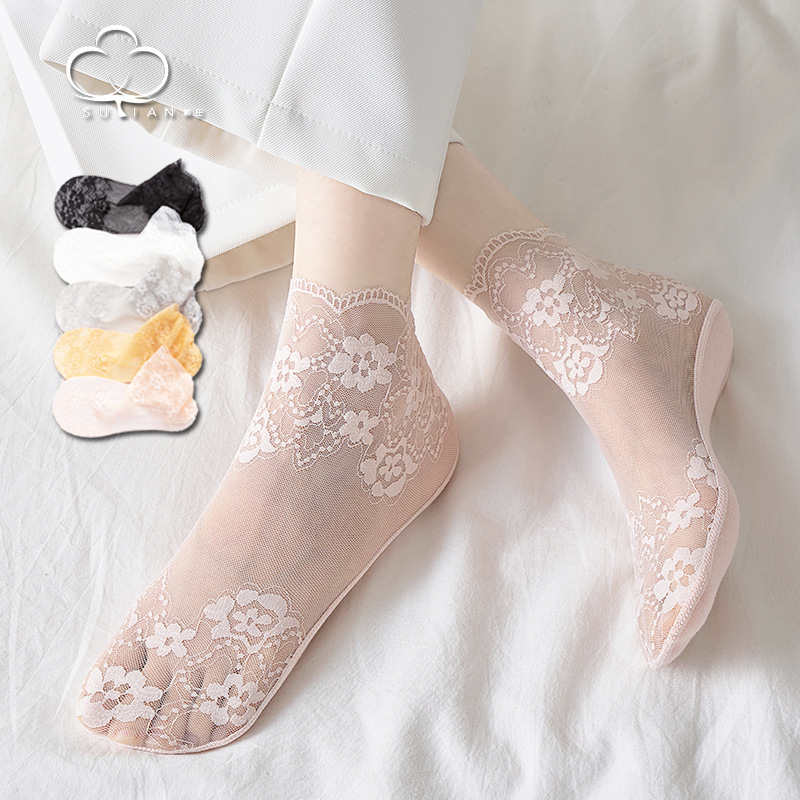 薄款蕾絲襪子短筒棉襪透氣 性感短襪白色