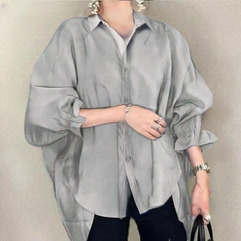 日系優雅燈籠袖休閒襯衫 外搭防曬開襟衫 時尚翻領上衣