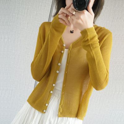 冰絲針織防曬衣 冷氣房開襟衫V領薄款罩衫