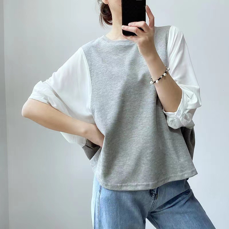 日韓系拼色襯衫寬鬆短袖上衣