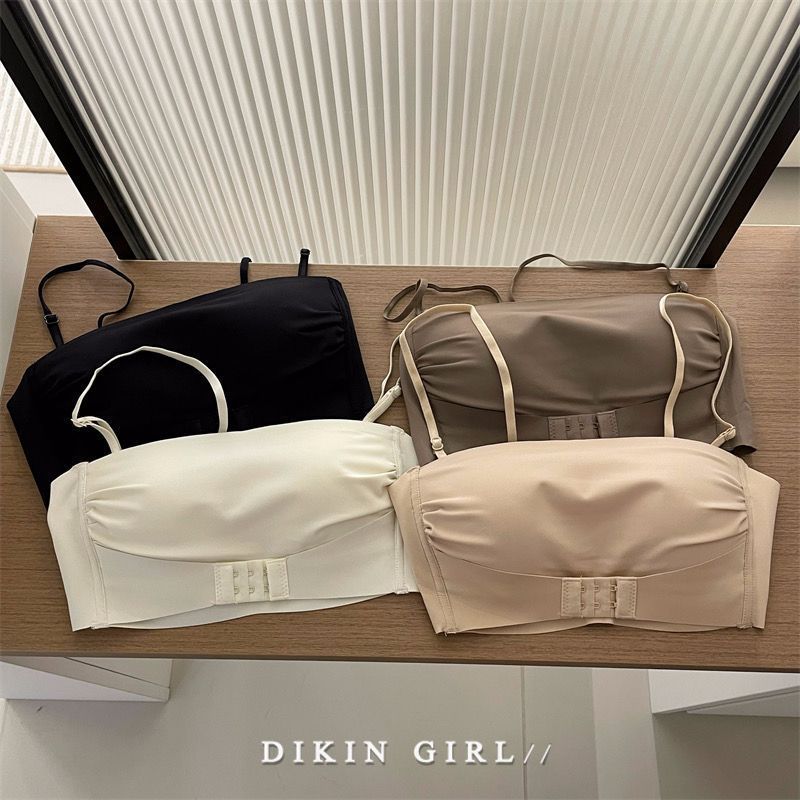 無肩帶小胸聚攏隱形防滑辣妹抹胸防走光文胸前扣bra内衣