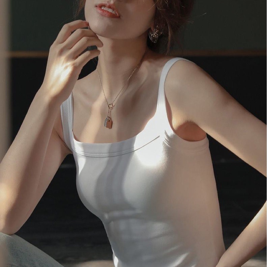 BRATOP 小可愛 純色吊帶背心 白色大圓領 防走光背心式吊帶