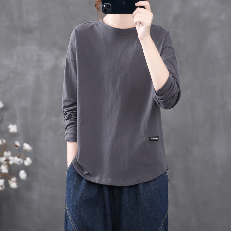 秋季素色鏤空設計大尺碼時尚長袖T恤-內搭外穿都百搭