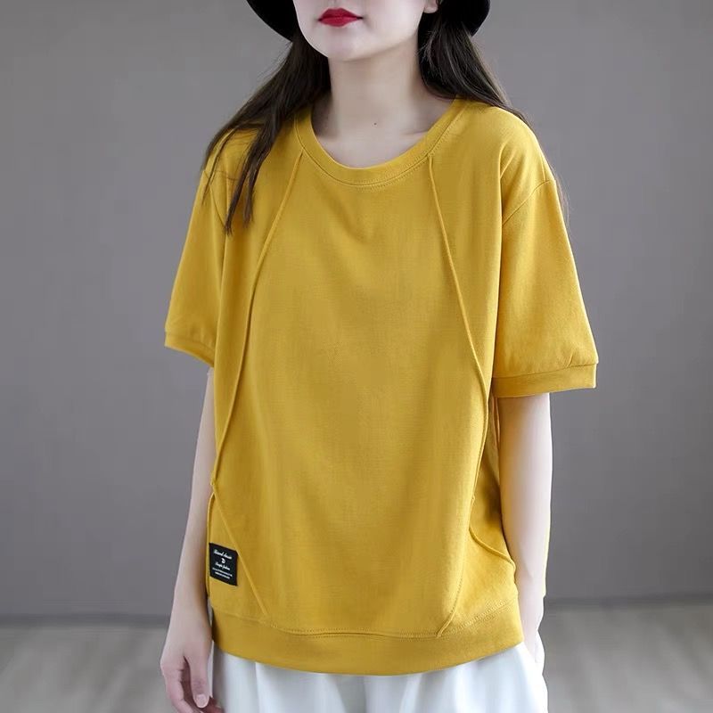 簡約素色圓領上衣-寬鬆顯瘦設計感短袖T恤 夏季百搭必備