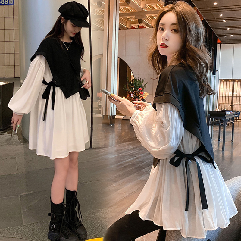 溫柔拼接多層假兩件上衣-時尚中長款 輕鬆優雅穿搭 孕婦寬鬆襯衫