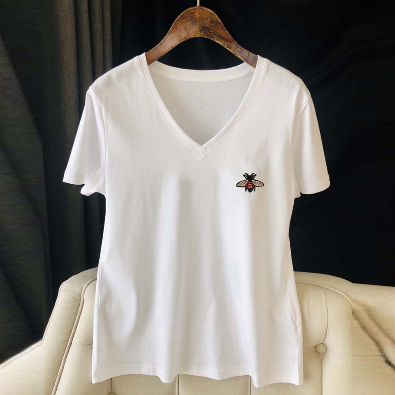 S-4XL/ 棉質 正肩短袖T恤 韓國顯瘦剪裁 V領微甜心機