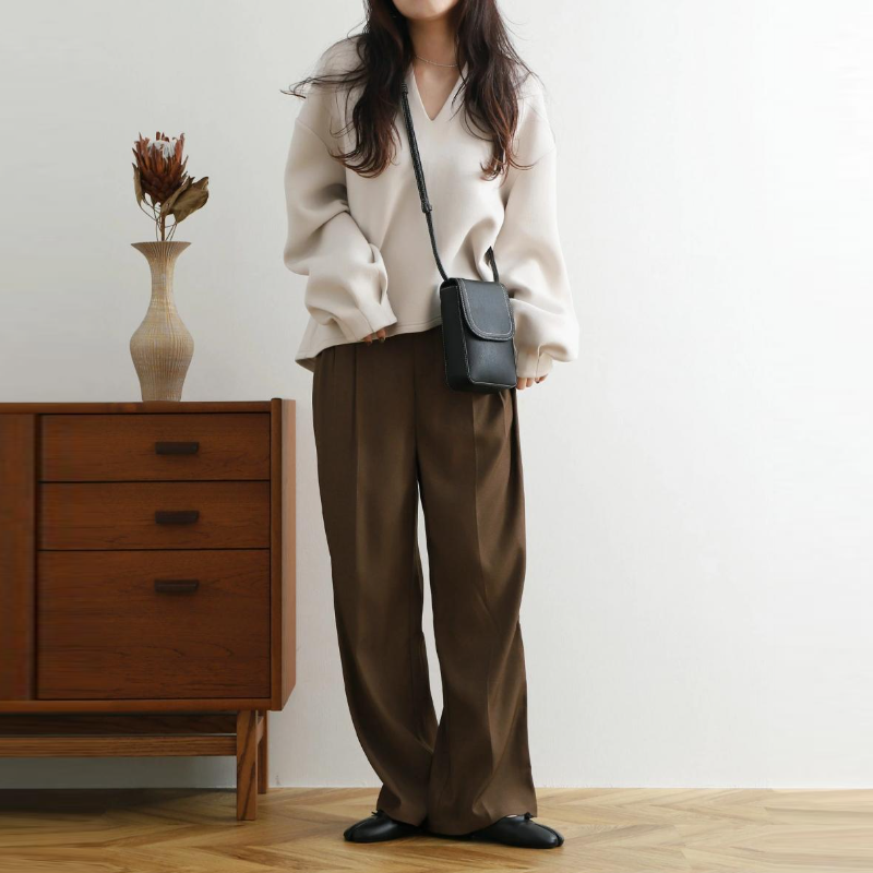 3色樂天日系寬鬆V領燈籠袖上衣-秋冬時尚百搭外套