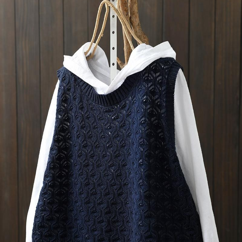 鏤空提花針織背心 素面寬鬆休閒無袖坎肩