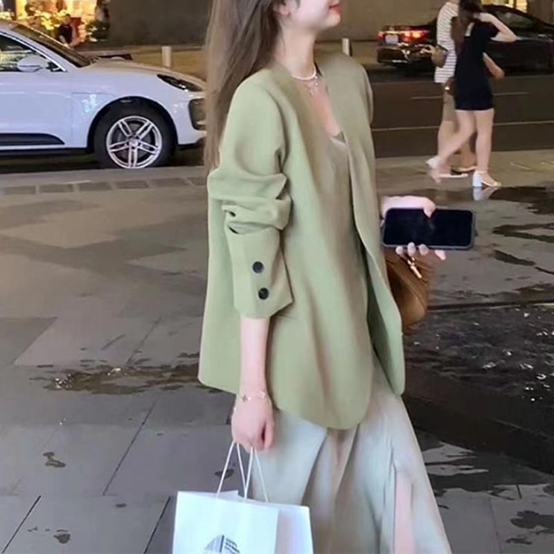 小香風小西裝外套 鼠尾草綠 高級感 寬版剪裁 挺版有型