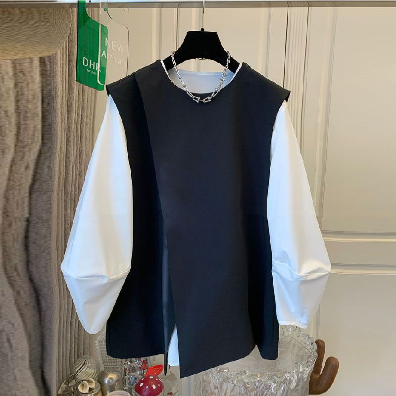 【單品可選】超好看疊穿 不規則馬甲+圓領襯衫兩件套