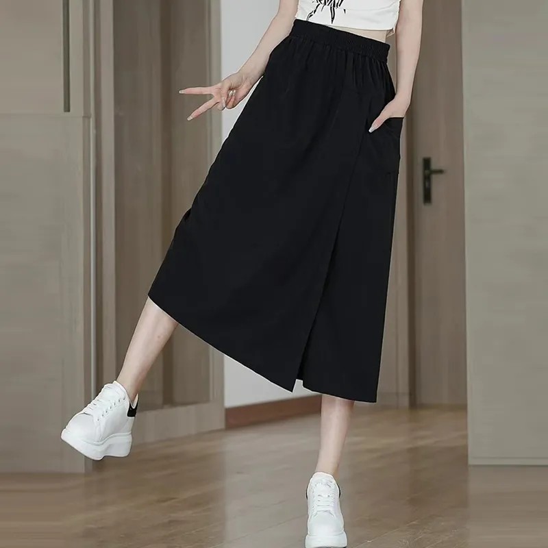 簡約顯瘦褲裙 百搭 寬鬆 設計感 不走光 八分寬褲