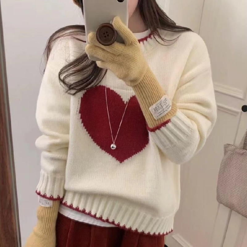 大愛心撞色針織上衣 甜美聖誕尾牙過年*3色（2XL可穿）