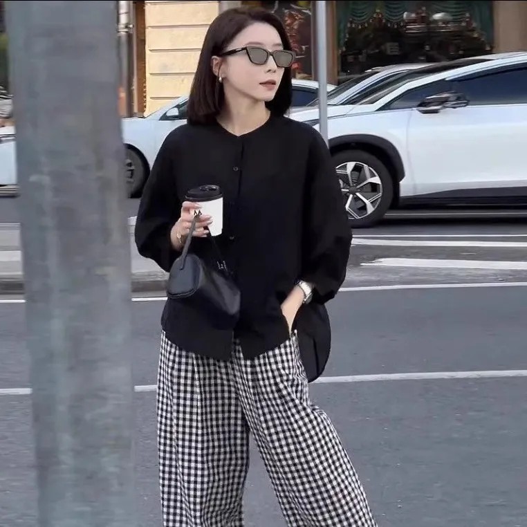 【單品可選】港風復古套裝 甜酷兩件式 文青認證襯衫+復古棋盤格寬褲