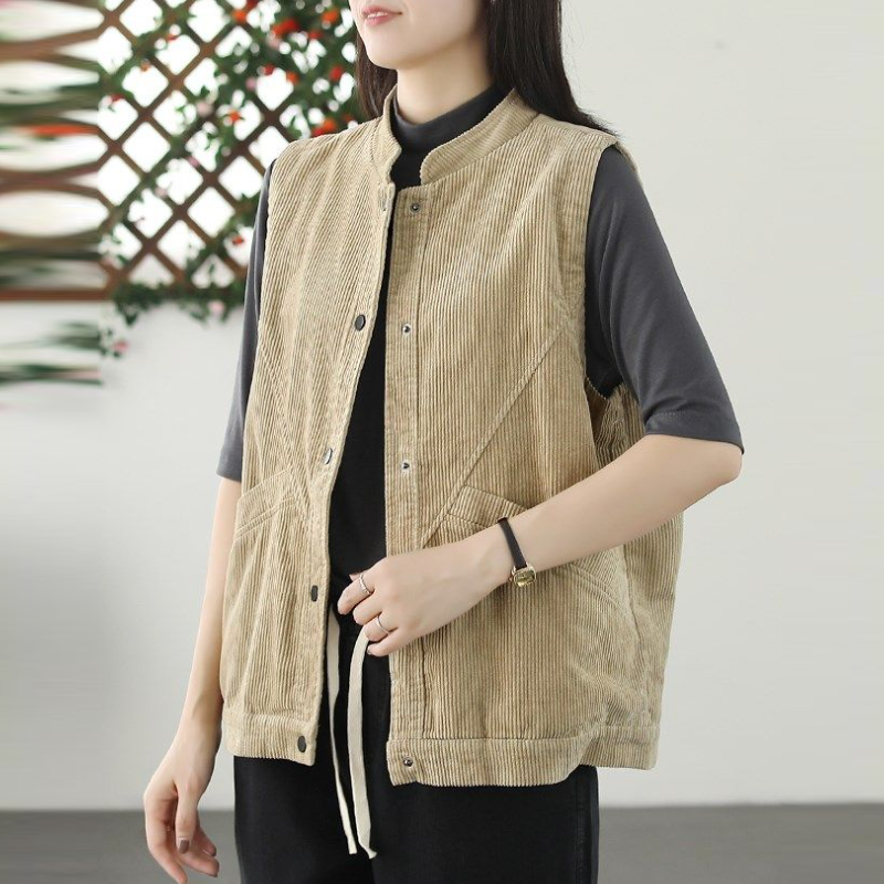 復古燈芯絨背心外套 超柔手感 春秋外搭 文青休閒 寬鬆百搭 無袖