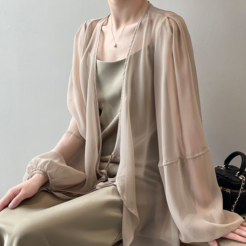 法式文青抗UV罩衫 冰絲雪紡防曬工藝小隻女顯高