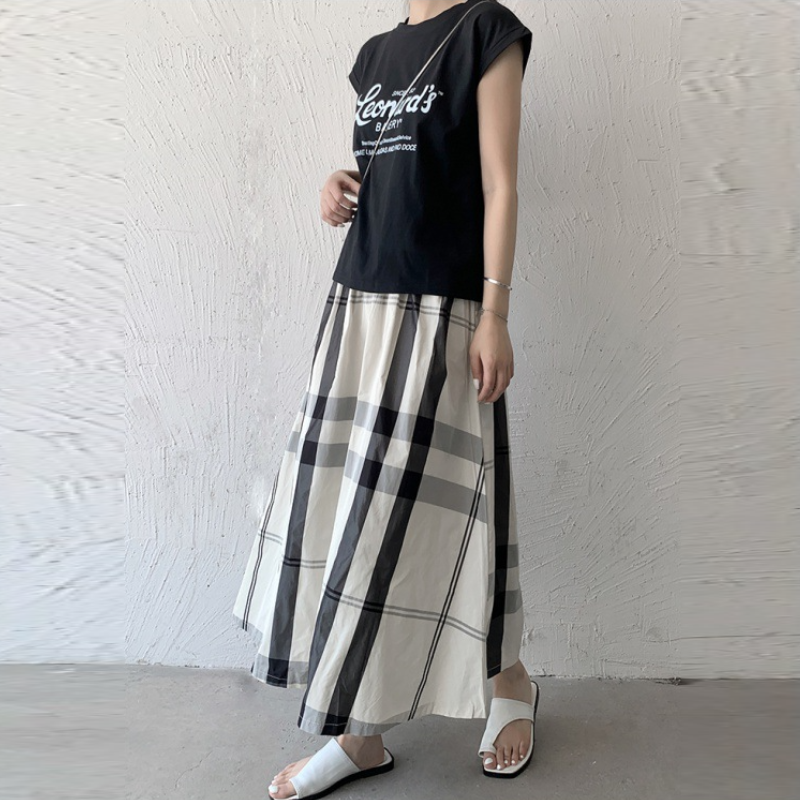6色*日韓流行格紋寬版大擺百搭半身裙