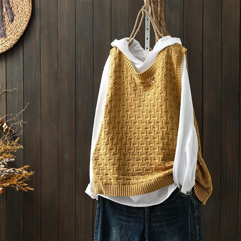 鏤空提花針織背心 素面寬鬆休閒無袖坎肩