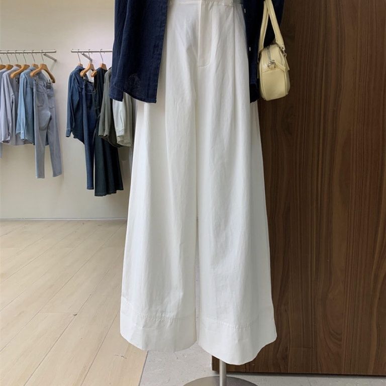 白色素面寬褲 高腰設計輕薄材質 直筒剪裁 簡約質感款