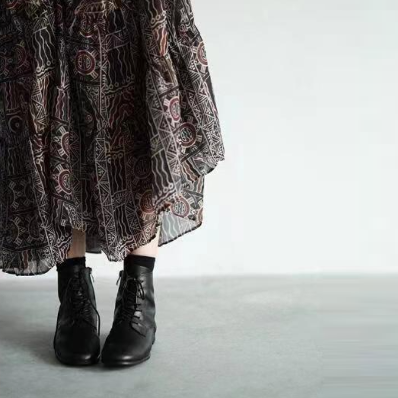 韓系 ‧ 復古文藝風印花半身裙日常通勤大裙擺