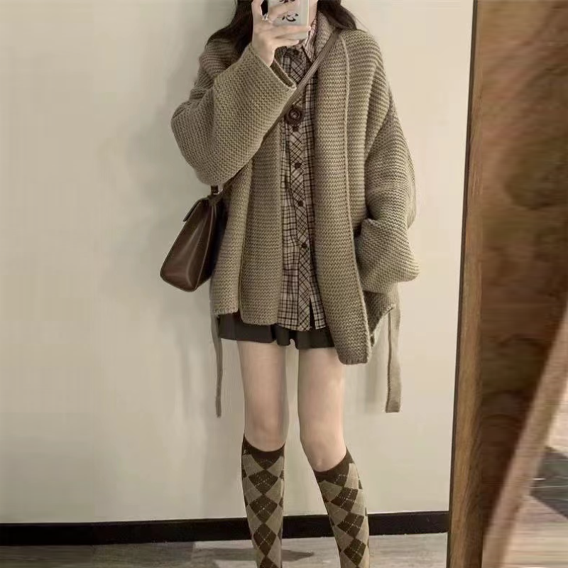 【單品可選】秋季溫柔系穿搭一整套 韓版針織外套襯衫百褶裙三件套