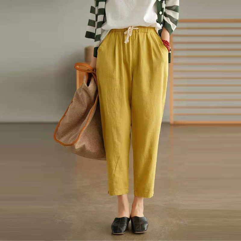 休閒簡約九分褲【8色】百搭綁帶素長褲薄款寬鬆鬆緊腰顯瘦休閒褲