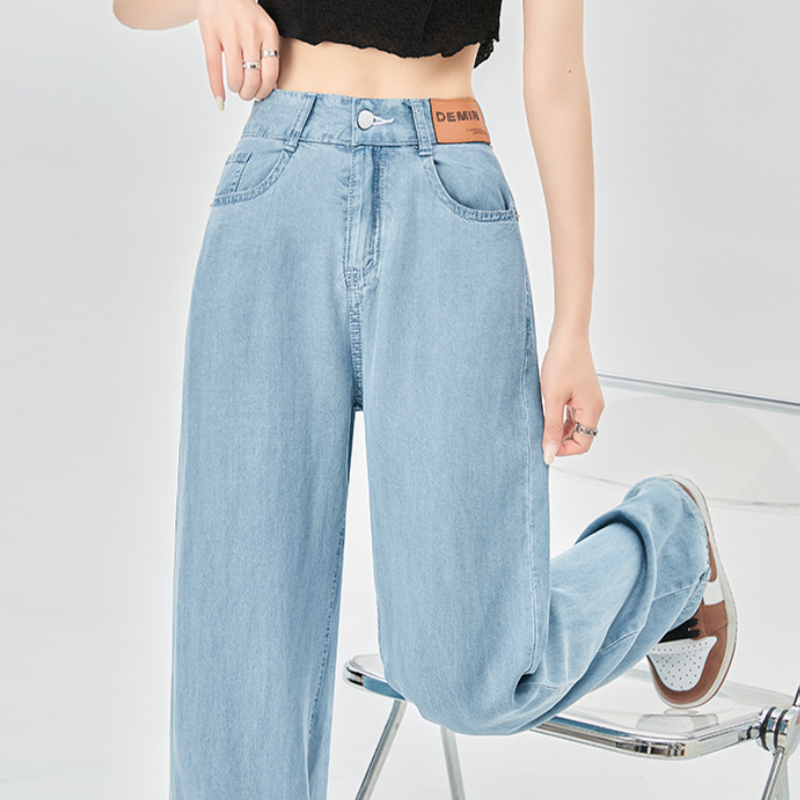 夏季高腰天絲牛仔寬褲 小個子/高個子可穿 垂感寬鬆直筒褲