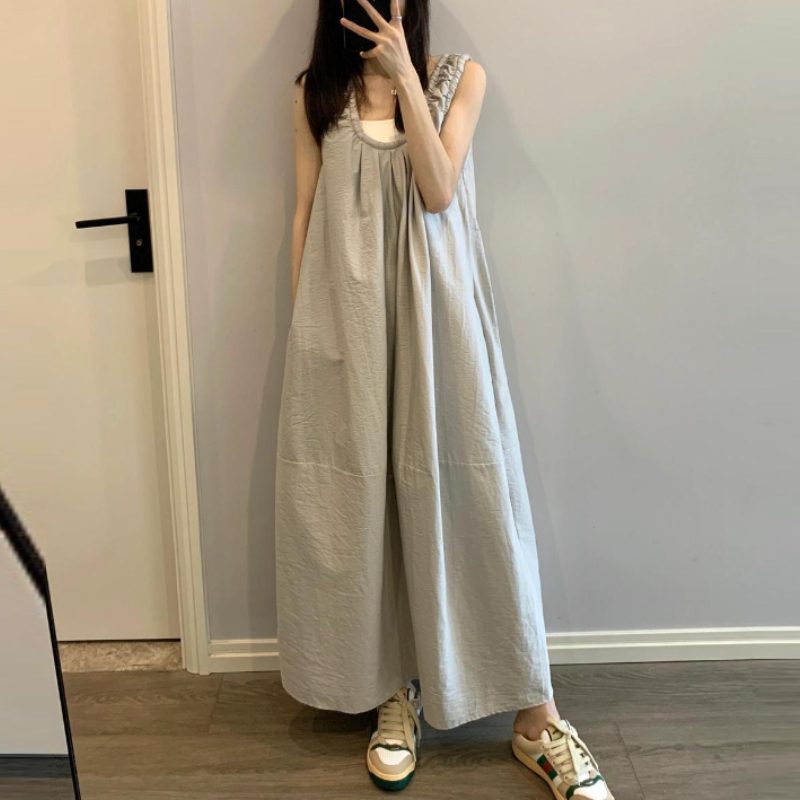 韓系甜美無袖長洋｜夏季大尺碼家居服 可外穿連身長裙
