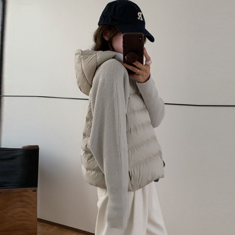 針織拼接連帽鋪棉外套 短版輕量 保暖不臃腫（小個子友善）