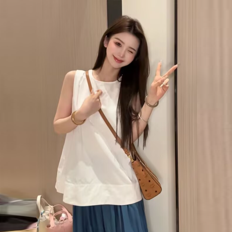 韓版露背罩衫 夏季無袖襯衫 百搭背心休閒上衣