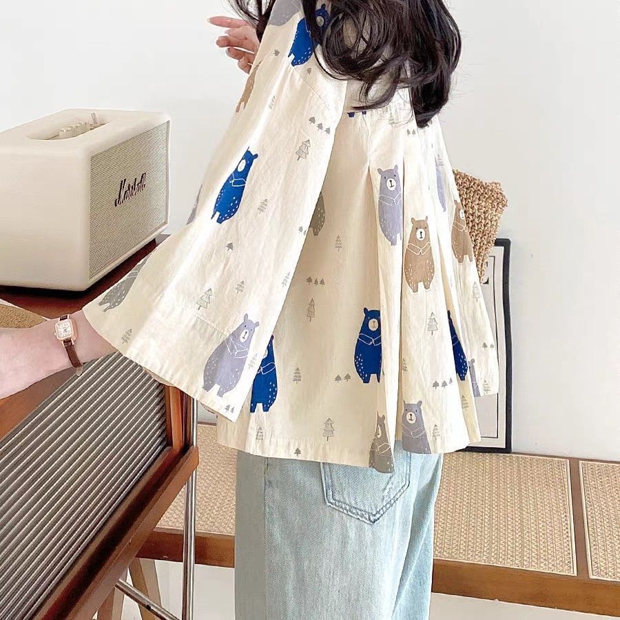 日系波點七分袖襯衫-休閒寬鬆短款上衣