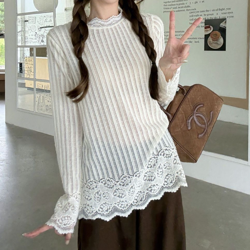 【單品可選】韓系提花針織背心+蕾絲拼接上衣 秋季寬鬆慵懶風背心 花卉刺繡設計